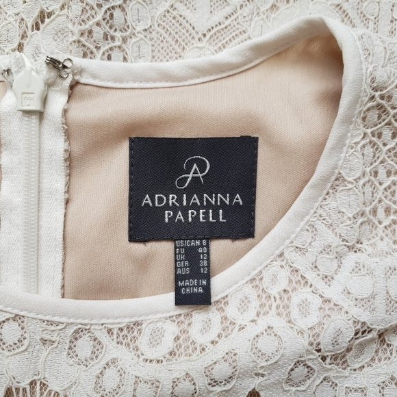 Adrianna Papell White Lace Shift Sheath Dress Sleeveless Size 8 - Picture 6 of 8